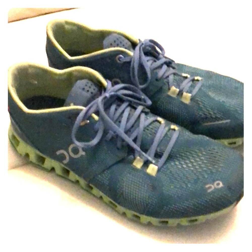 On Cloud X in Storm Willow running sneakers